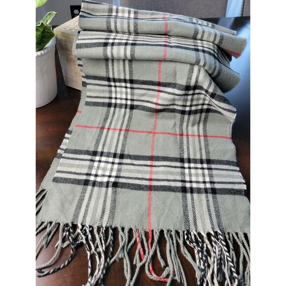 100% Cashmere Scarf Germany Gray Plaid - Picture 6 of 7